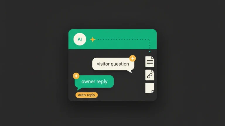 Chat panel with AI-tagged owner reply and a connected knowledge base of PDF, URL, and note tiles.