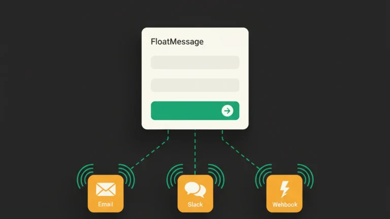 Contact form fanning out submissions to email, Slack, and a webhook destination.