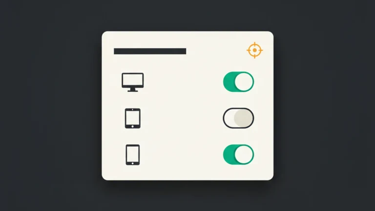 Device-targeting settings card with three large toggle rows for desktop / tablet / mobile.