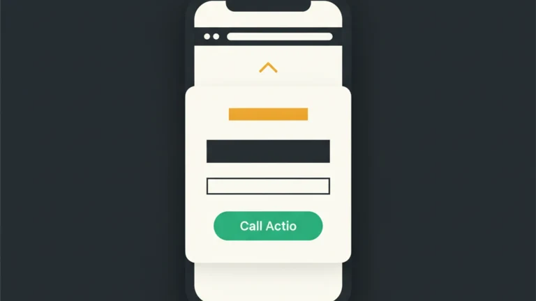 Phone screen with a scrolled web page and an exit-intent popup, with up-arrow glyphs suggesting scroll-up.