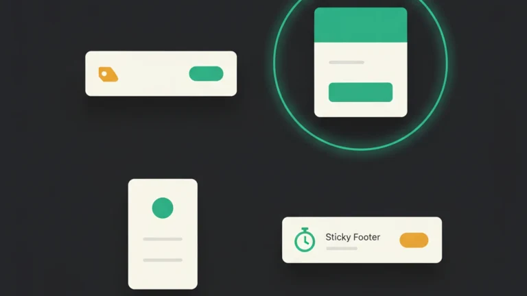 2x2 grid of popup template thumbnails — top banner, modal, side card, sticky footer.
