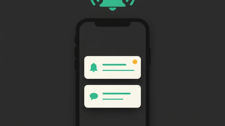 Phone with two stacked push notification cards on the screen, plus a bell icon ripple above.