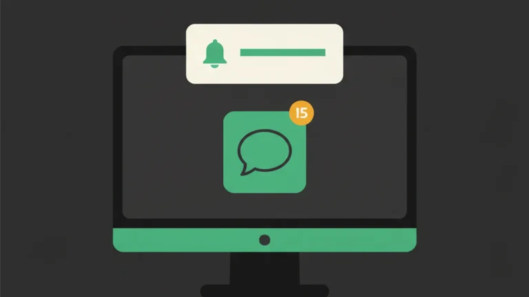 Desktop with FloatMessage app icon on the dock, badged with a numeral, and a notification card above.