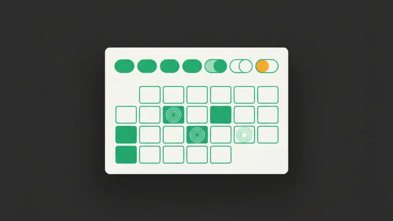 Scheduling card with day-of-week toggle chips (weekdays on, weekend off) and a calendar grid with active windows.
