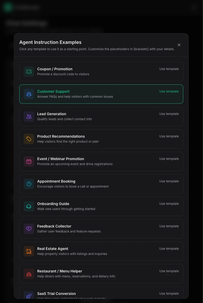 AI Auto-Reply settings filled out with custom agent instructions, template variables, and max reply settings