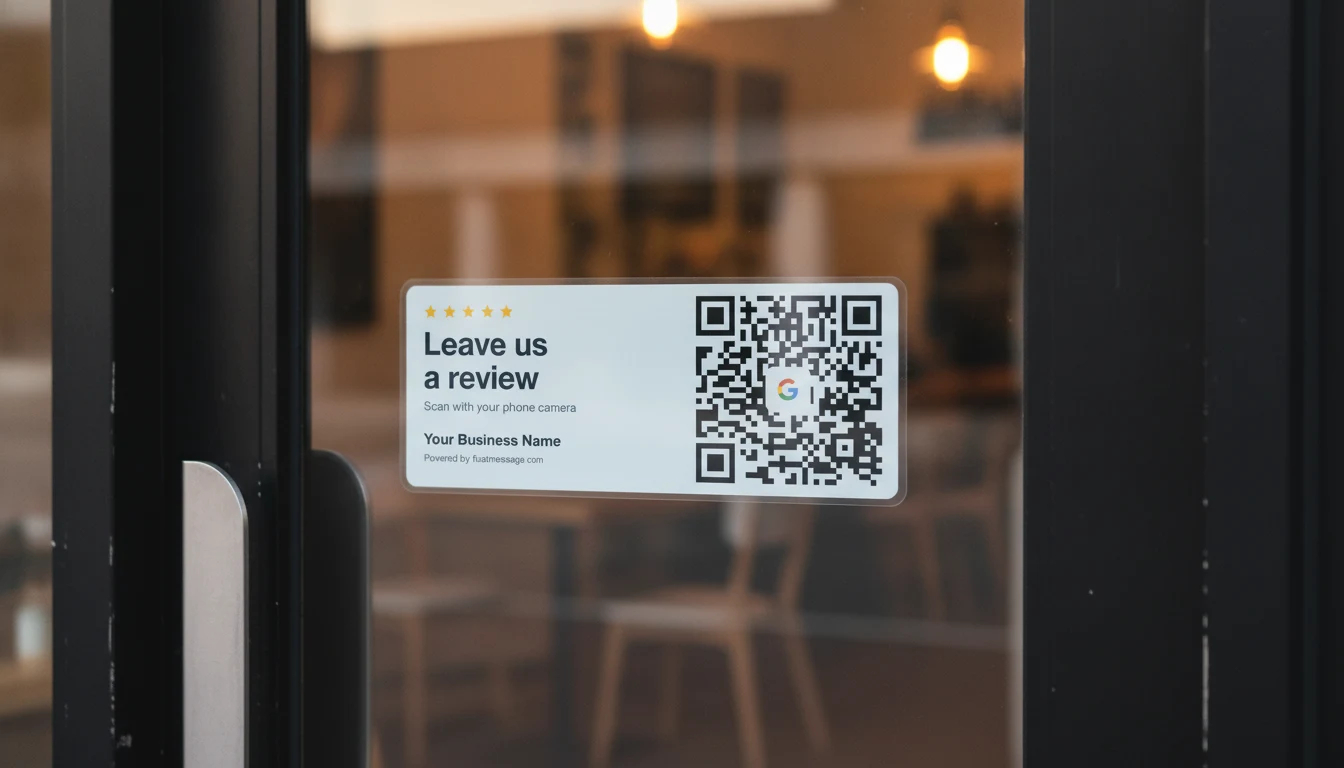 The transparent window sticker on the inside of a cafe door, facing the street