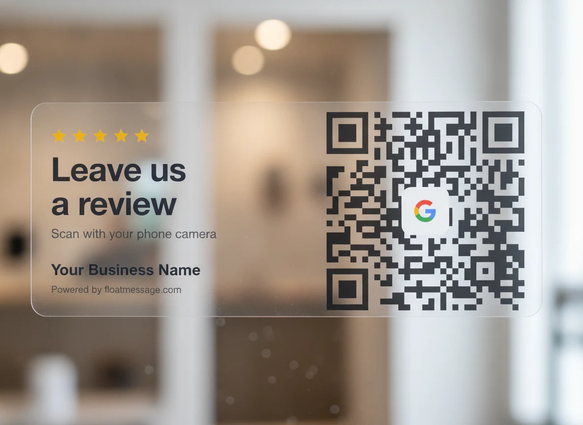 transparent window sticker, printed with a Google review QR code